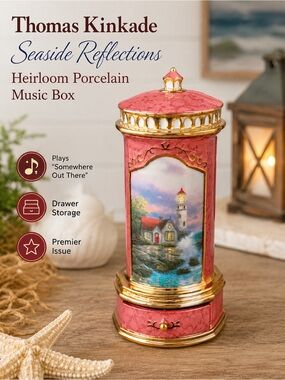 Thomas Kinkade Seaside Reflections Heirloom Porcelain Lighthouse Music Box